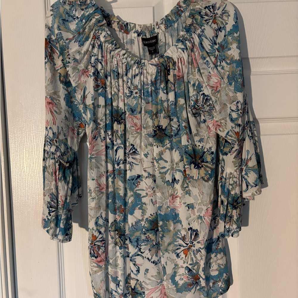 Karen Kane Blue and Pink Floral Blouse